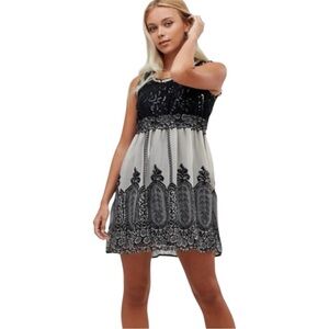 Ultra Pink Black and White Smocked Mini Sundress